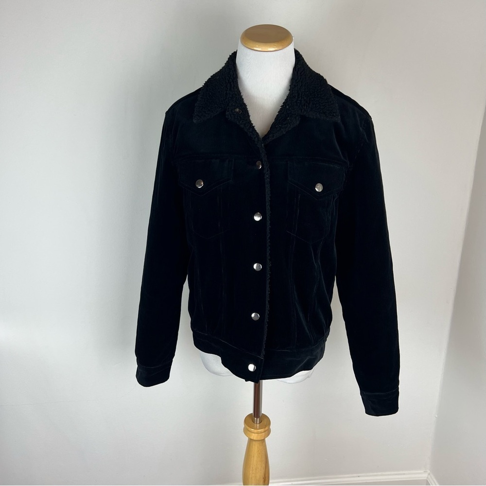 Jenni Kayne Black Velvet Corduroy Faux Sherpa Button Front Jacket Size XS - Picture 5 of 10